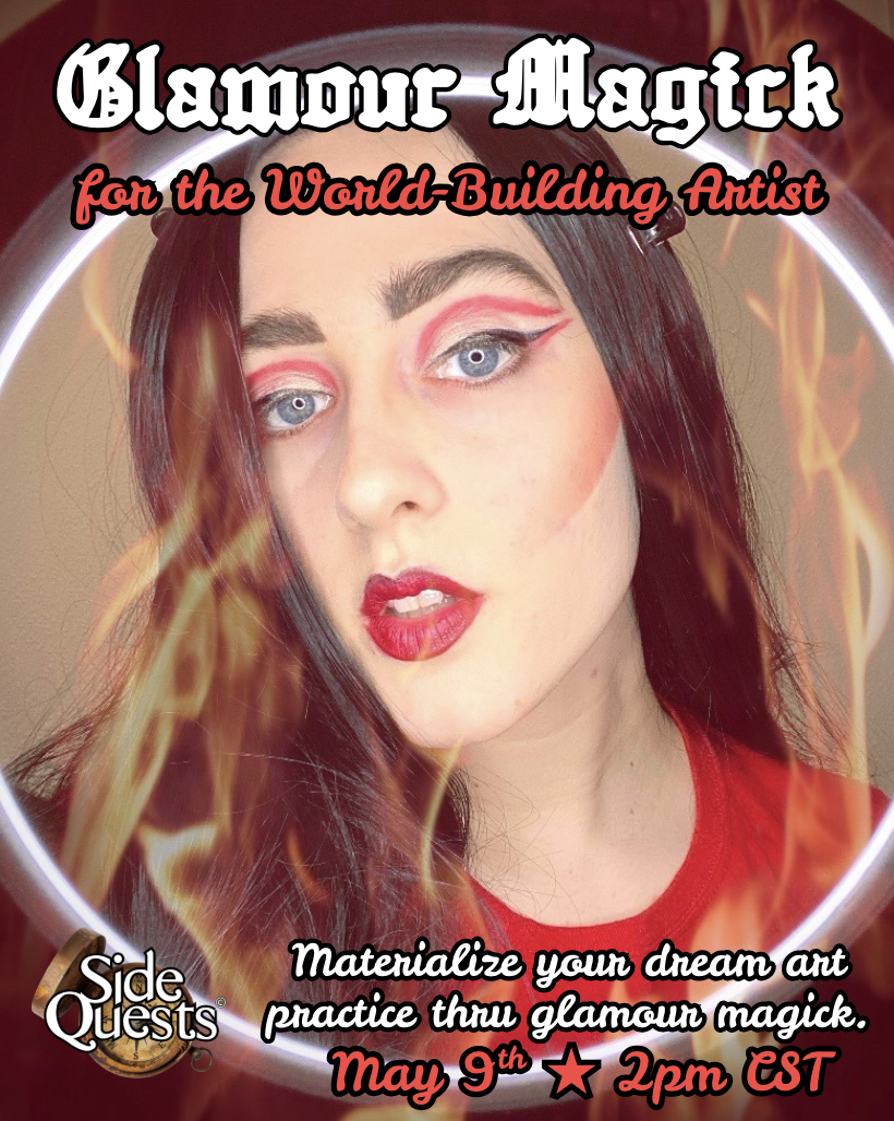 Flyer for Aryn the Alchemist's Glamour Magick class for the world building artist